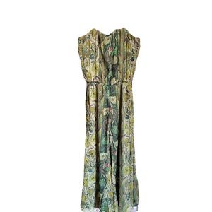 Isabel Lu Womens Cap Sleeve Floral Jumpsuit Wide Leg Size 10 Green